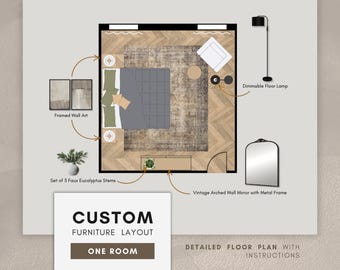 Plano de planta personalizado para una habitación: distribución del mobiliario y planificación del espacio con instrucciones - Diseño de interiores virtual