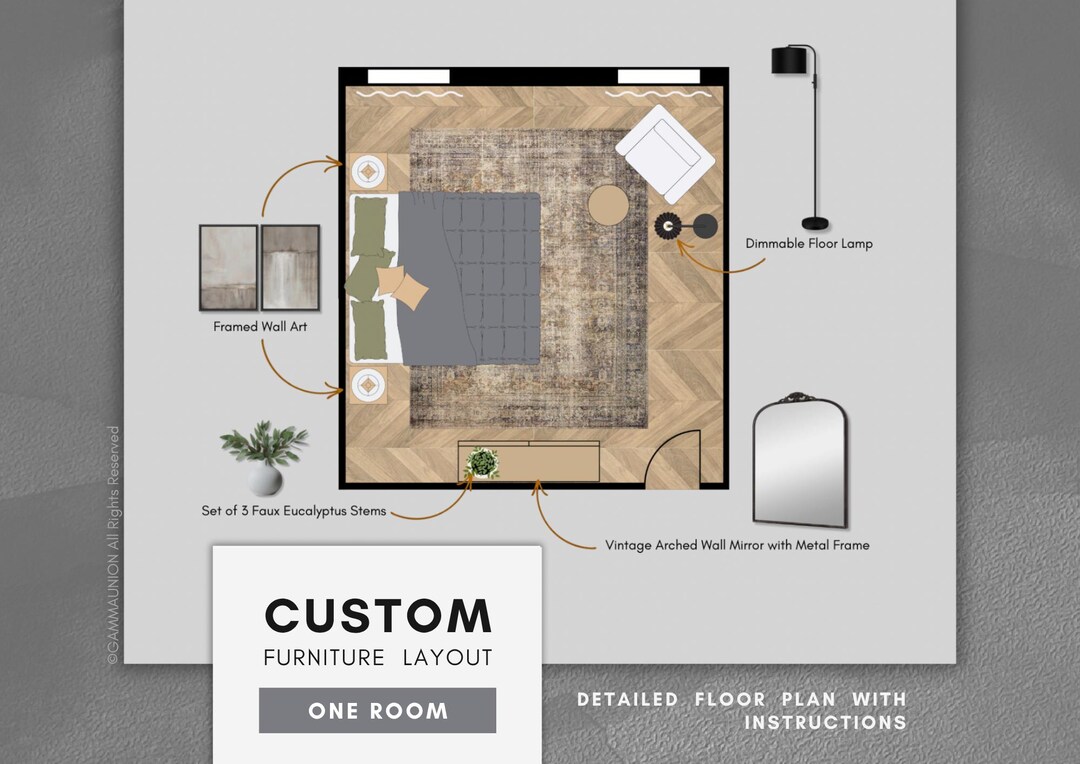CUSTOM 1 Room Floor Plan - Furniture Layout & Spacial Planning With ...