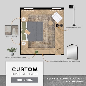 CUSTOM 1 Room Floor Plan - Furniture Layout & Spacial Planning with Instructions - Virtual Interior Design