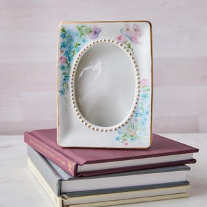 Vintage 70s Handpainted Ceramic Picture Frame: Butterfly & Flowers, Artist Signed