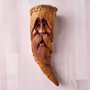Vintage Hand Carved Wood Spirit: Signed Tree Face Wall Art
