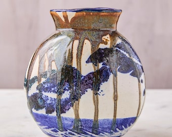 Handmade Studio Pottery Bud Vase: Abstract Art Glaze, Artist Signed