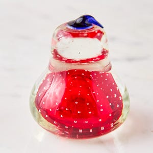 Vintage Art Glass Pear Paperweight: Red & Blue Bullicante Fruit