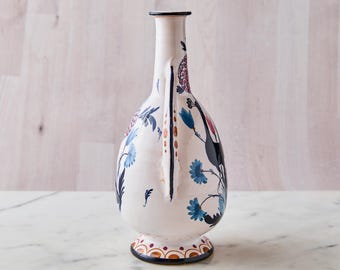 Rare 1900s Faenza Ceramic Liquor Bottle: Luxardo Zara Peacock Vase