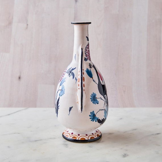 Rare 1900s Faenza Ceramic Liquor Bottle: Luxardo Zara Peacock Vase
