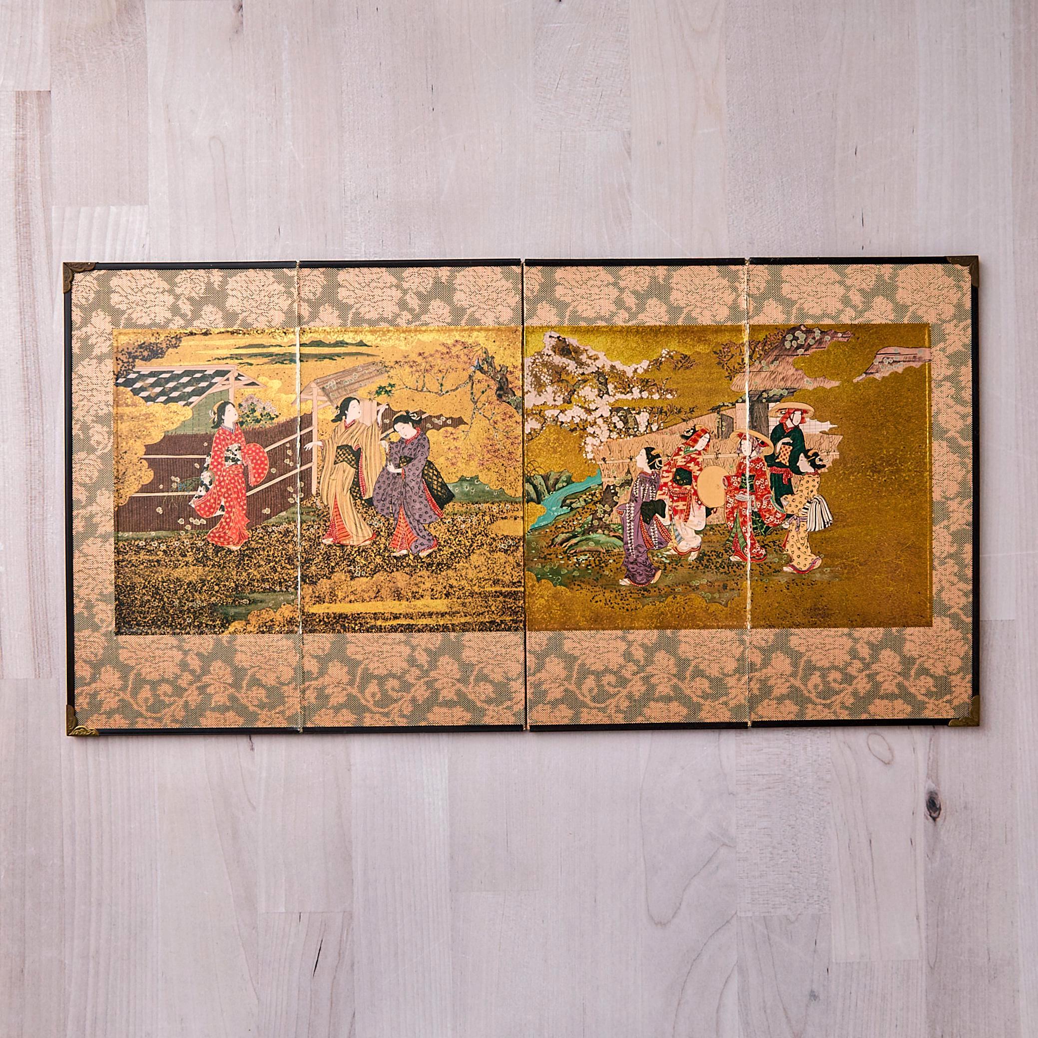 Vintage Japanese Art Byobu: Small Panel Folding Screen