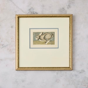 Original Rabbit Etching Art: Limited Edition, Artist Signed, Yvonne Davis, Framed