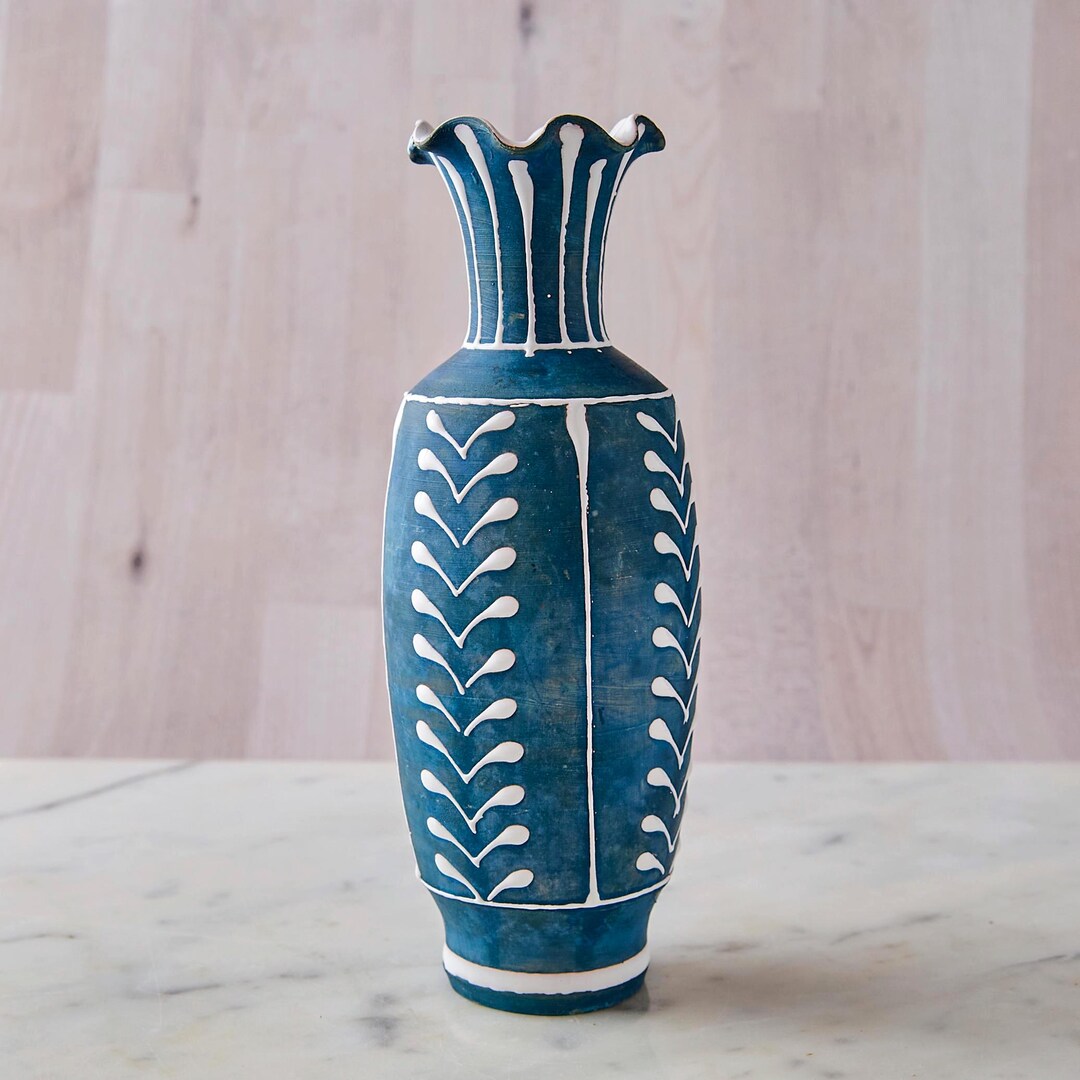 Vintage Larholm Norway Ceramic Vase: Blue and White Pottery, 14-6 - Etsy