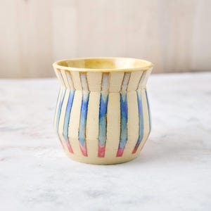 Striped Studio Pottery Planter Pot: Artist Signed, Small Planter