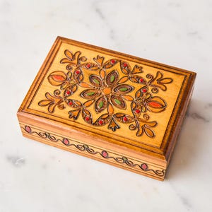 Vintage Polish Folk Art Box: Handmade Floral Bird Design, Wood Inlay