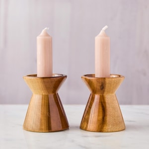 Midcentury Modern Myrtle Wood Candlestick Holders - Set of 2