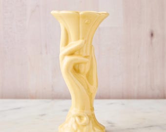 Vintage Shawnee Pottery Hand Vase: Buttercream Yellow Bud Vase
