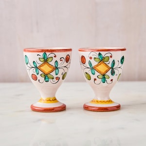 Vintage Deruta Italian Egg Cups: Hand-Painted Majolica, Set of 2