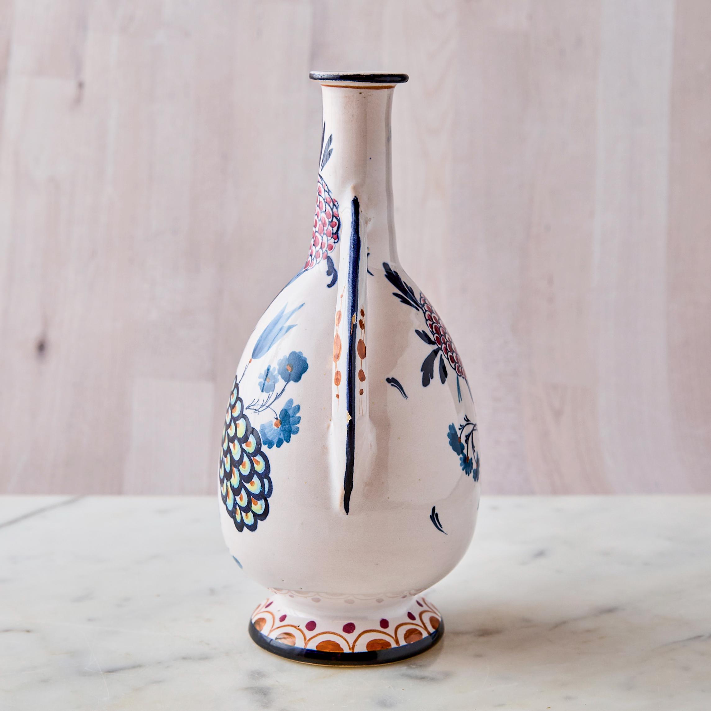 Rare 1900s Faenza Ceramic Liquor Bottle: Luxardo Zara Peacock Vase
