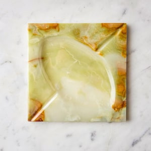 Vintage Green Marble Ashtray: Mid-Century Modern Onyx Centerpiece