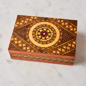 Vintage Polish Folk Art Box: Handmade Floral Wood Trinket Storage