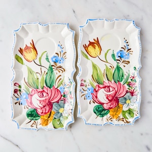 Vintage Majolica Snack Plates: Nove Rose, Hand-Painted Floral, Made in Italy