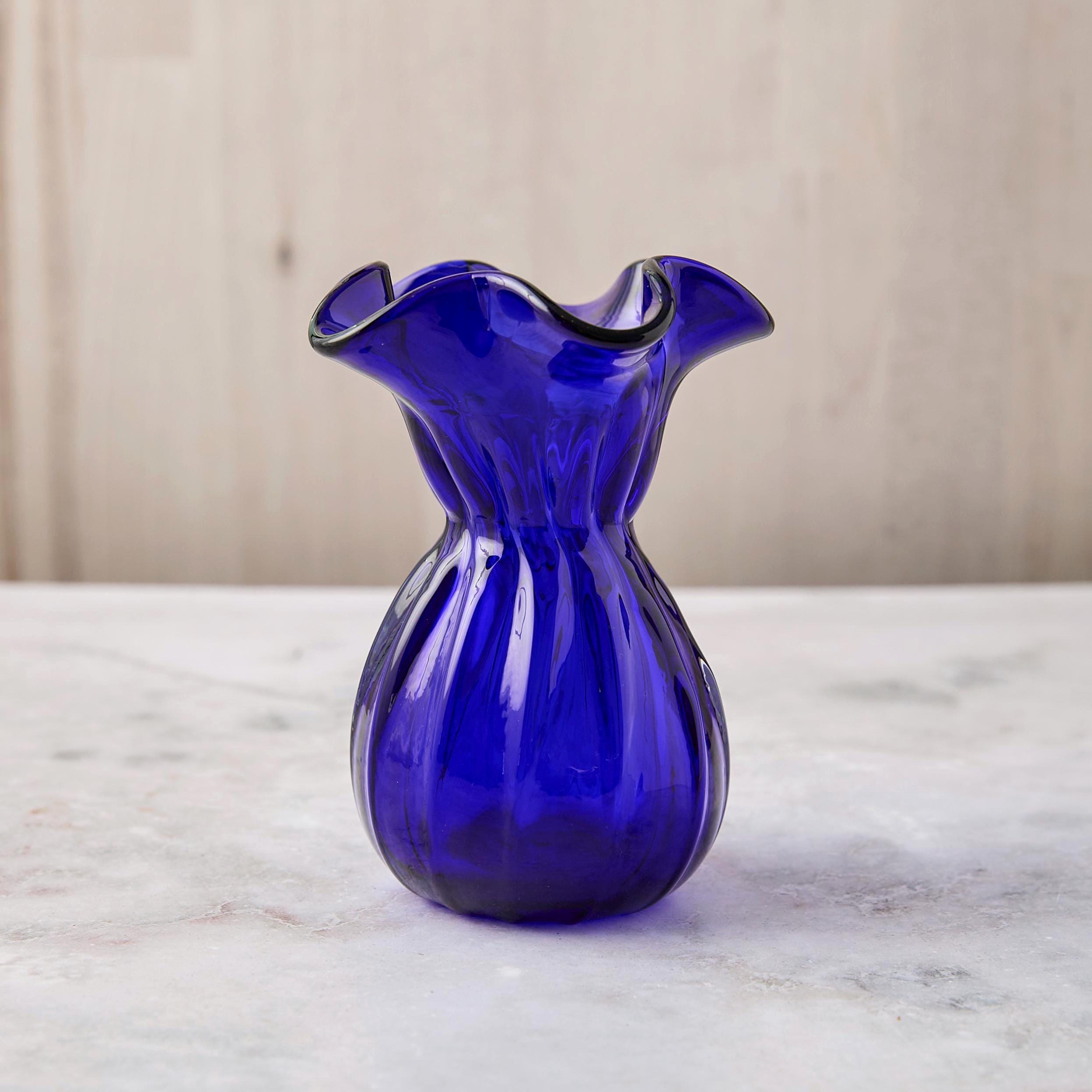 Cobalt Blue Ruffled Glass Vase - Etsy display picture 1