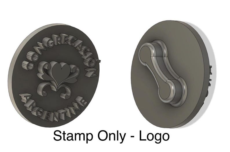 May include: A gray, round stamp with the text "CONGREGACION ARGENTINA" and a stylized heart design. The other side of the stamp is blank.