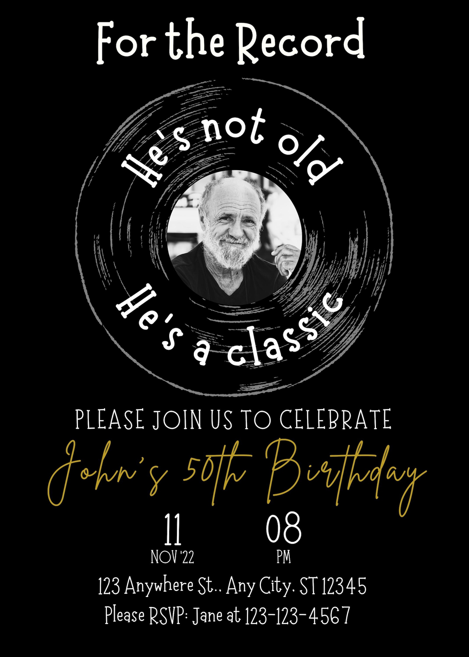Classic Record 50th Birthday Invitation for Men (digital Editable) - Etsy