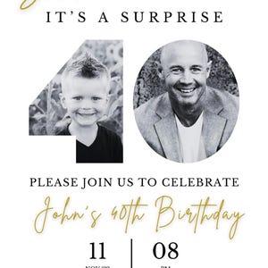 40th birthday invitation for men with photo, Its a surprise, 40th Birthday Invitation Template, Surprise 40th Invitation, Editable Printable