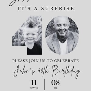 40th birthday invitation for men with photo, Its a surprise, 40th Birthday Invitation Template, Surprise 40th Invitation, Editable Printable