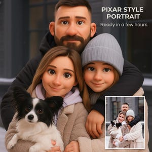 Custom Family Pixar Style Portrait from Your Photo | Personalized 3D Cartoon Character | Couple, Family, Pet Gift | Digital Pixar Art