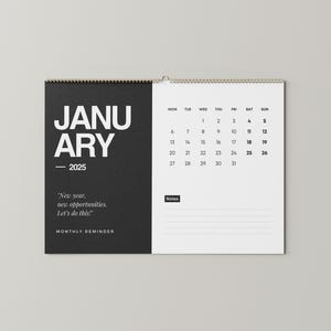 Calendário de afirmações 2025, calendário para impressão com citações motivacionais, calendário editável no Canva, calendário de pensamentos inspiradores
