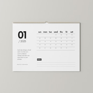 Calendário 2025 para impressão com citações motivacionais e lembretes de mentalidade de sucesso – Calendário de afirmação editável, pensamentos empresariais inspiradores