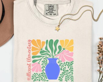 Custom School Name Teacher Shirt, Great Minds Grow Here Floral Teacher Shirt, Personalized Teacher Gift, Retro Flower Comfort Colors Teacher