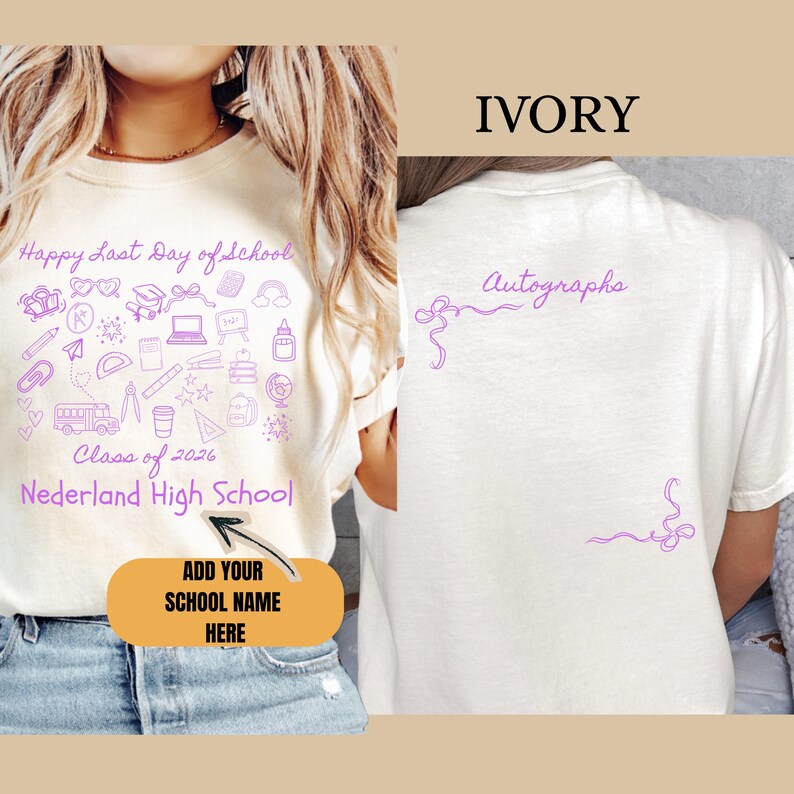Last Day Of School Shirt, Teacher End Of Year Gift, Autograph Shirt Personalized School Name, Class Of 2026 Graduation Tee Comfort Colors image 2