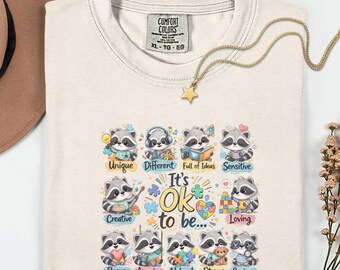 Its Ok To Be Different Autism Raccoon Shirt, Autism Acceptance Comfort Colors Shirt, Special Education Teacher Tee, Neurodiversity Shirt
