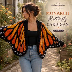 Butterfly Cardigan Crochet Pattern PDF, Oversized Butterfly Sweater Pattern, Chunky Crochet Cardigan Tutorial, Instant Download