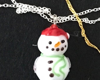 Snowman pendant gift Handcrafted glass lampwork necklace ooak focal