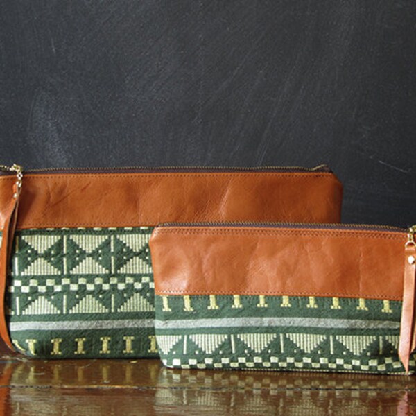 the 12-inch OVERSIZED zipper pouch. tapestry and eco leather.