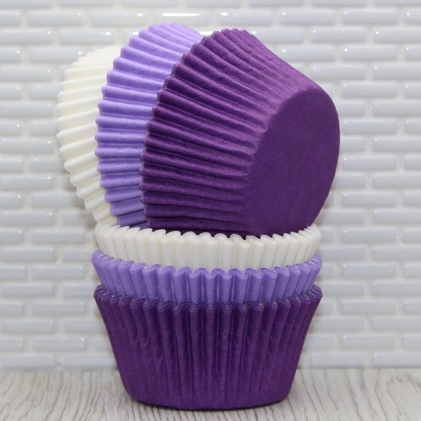 Lavender, Purple & White Heavy Duty Cupcake Liner Collection (Qty 45)Lavender Cupcake Liner, Purple Cupcake Liner, White Cupcake Liner