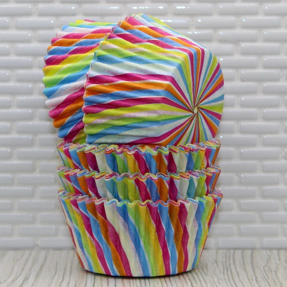 STND Rainbow Stripe Heavy Duty Cupcake Liners (qty 32) Rainbow