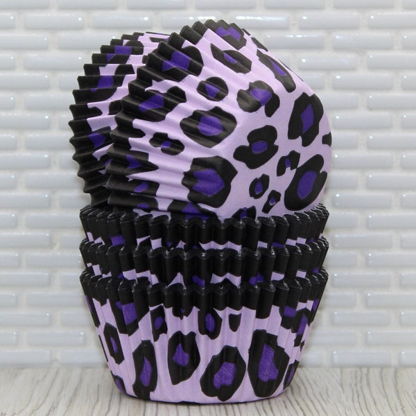 Lavender Leopard Print Heavy Duty Cupcake Liners (Qty 32) Lavender Leopard Baking Cups, Lavender Leopard Cupcake Papers, Leopard Baking Cups