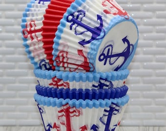 Anchors Away Cupcake Liner Collection (Qty 32) Anchors Away Baking Cup Collection, Anchors Cupcake Liners, Blue Baking, Red Baking Cup