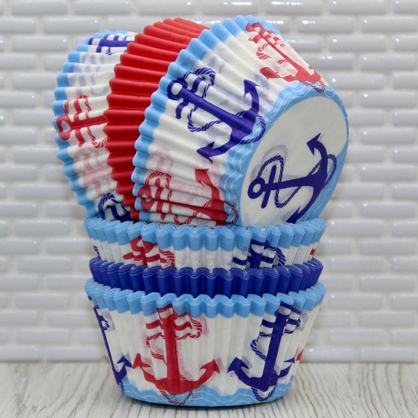 Anchors Away Cupcake Liner Collection (Qty 32) Anchors Away Baking Cup Collection, Anchors Cupcake Liners, Blue Baking, Red Baking Cup