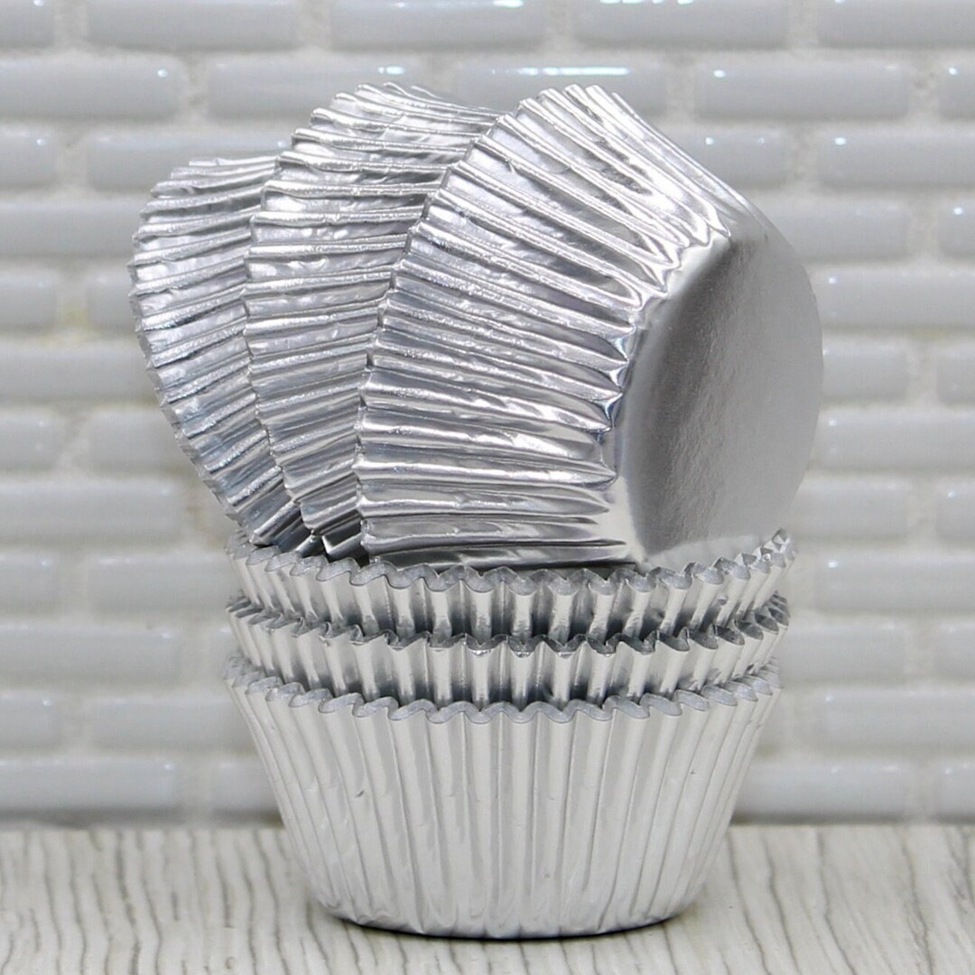 Silver Foil Cupcake Liners qty 50 Silver Baking Cup, Silver Cupcake