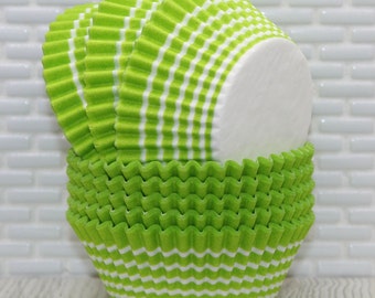 Lime Green Stripe Cupcake Liners  (Qty 45) Lime Green Stripe Baking Cups, Lime Green Baking Cup, Green Cupcake Papers, Green Cupcake Wrapper