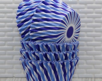 Blue Candy Stripe Heavy Duty Cupcake Liners (Qty 32) Blue Stripe Baking Cups, Blue Stripe Cupcake Liners, Blue Cupcake Liners,