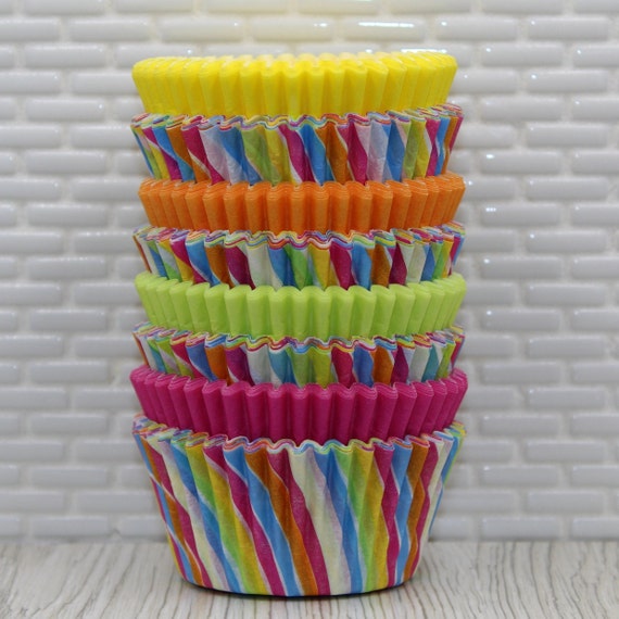 Rainbow Stripe Collection Heavy Duty Cupcake Liners (qty 40