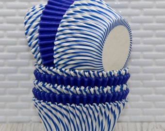 Blue Stripe & Solid Combo Pack (Qty 60)  Blue Stripe Cupcake Liners, Blue Stripe Baking Cups, Blue Cupcake Liner, Blue Baking Cups