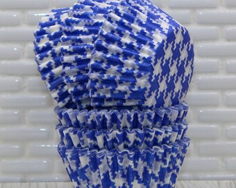 Mini Blue Houndstooth Cupcake Liners (Qty 50)  Mini Blue Houndstooth Baking Cup, Mini Blue Cupcake Papers, Mini Blue Cupcake Wrappers