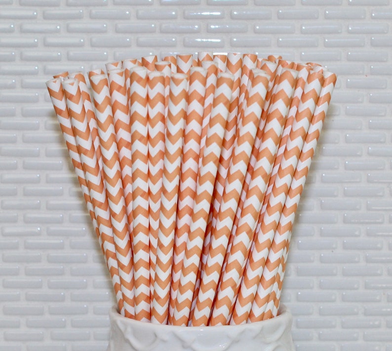 Orange Striped & Dotted Paper Straws Qty 2425 Orange Stripe Etsy