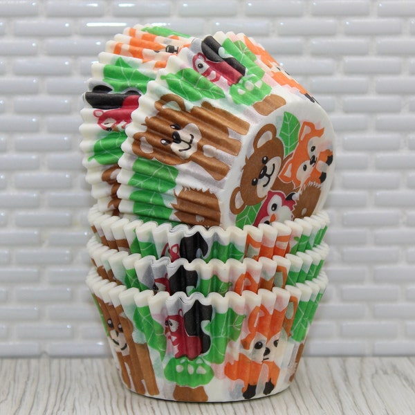 Forest Friends Heavy Duty Cupcake Liners (Qty 32) Juvenile Animal Print Cupcake Liners, Juvenile Wilderness Print Cupcake Liners, Baking Cup