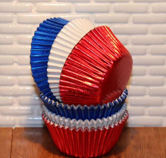 American Foil Cupcake Liner Pak qty 45 Red Baking Cup Blue Etsy