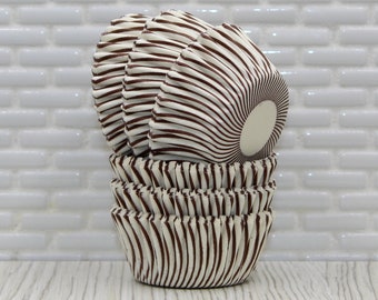 Mini Brown Stripe Cupcake Liners (ty 50) Mini Brown Stripe Baking Cups, Mini Brown Stripe Muffin Cups, Mini Brown Cupcake Liners, Mini Liner